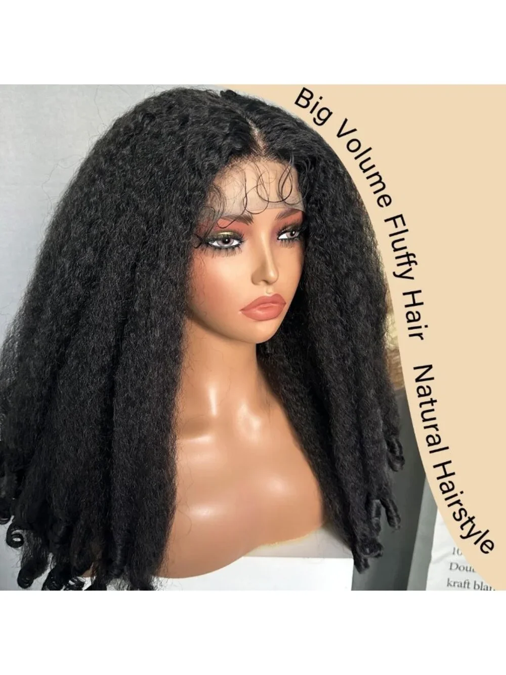 20-Inch Afro Curly Lace Front Wig - HD Transparent, Kinky Straight, Voluminous
